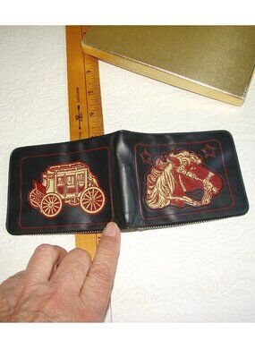 Vintage Western Plastic Boy's WALLET, Hong Kong, Horse Stagecoach, Unused MIB